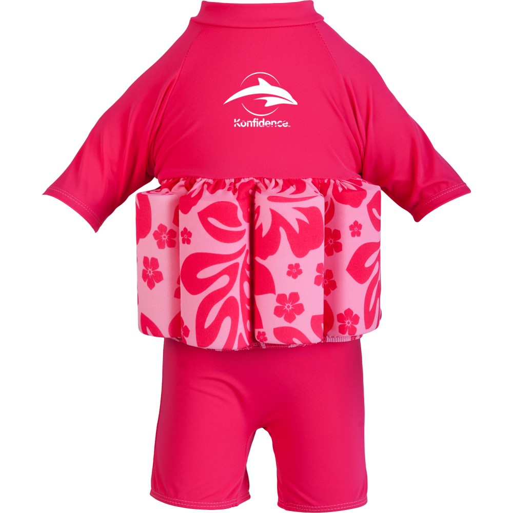 Lær at svømme badedragt med ærmer pige, Pink Hibiscus, str. 2-3 år (Udsalg få stk)